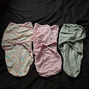 Set of Three Baby Swaddle Wraps in Pink and Green
